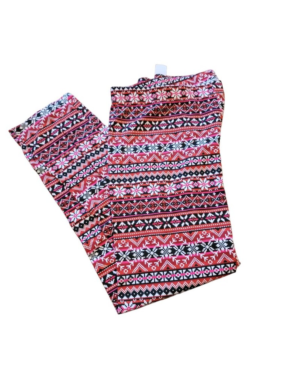 Holiday Leggings Red Pink and Black Snowflake Juniors Size 3XL (21) JJ3207